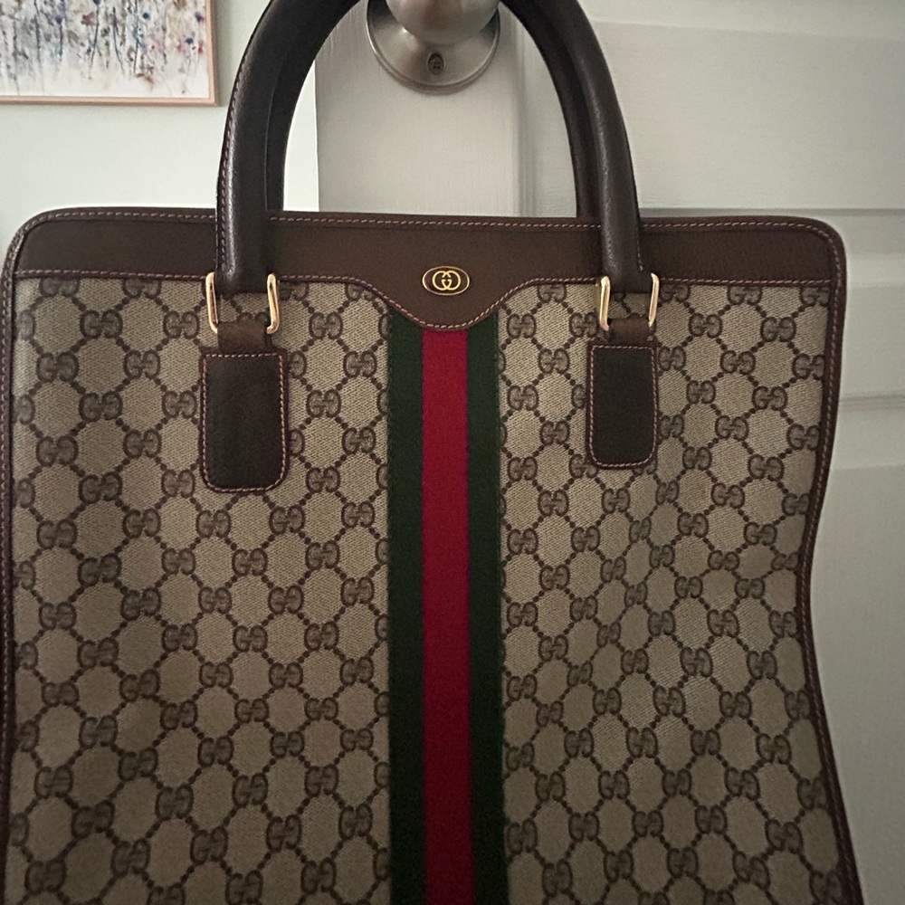 Gucci Brown and Green Vintage Tote